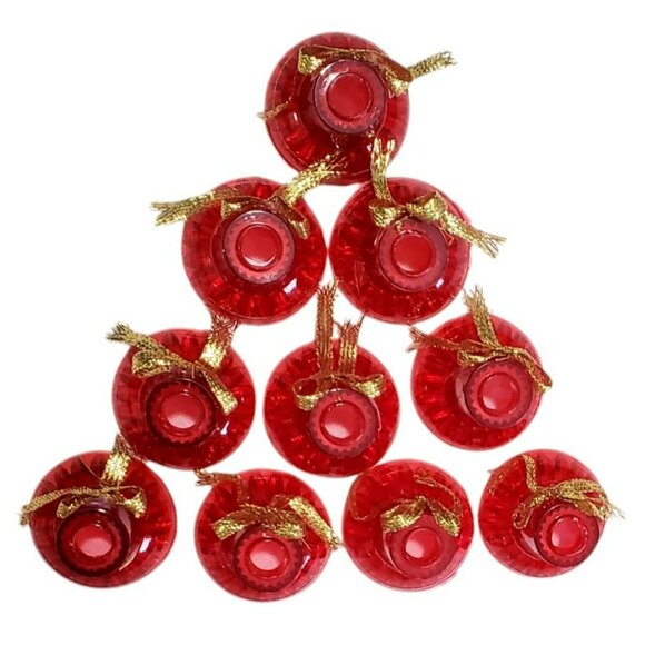 10 VTG Christmas Bell String Light Cover Replacement Red Gold Bow Craft Ornament - Picture 6 of 8